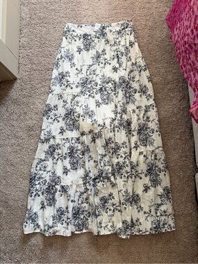 Altar'd State White Maxi Skirt with Black Floral Print
